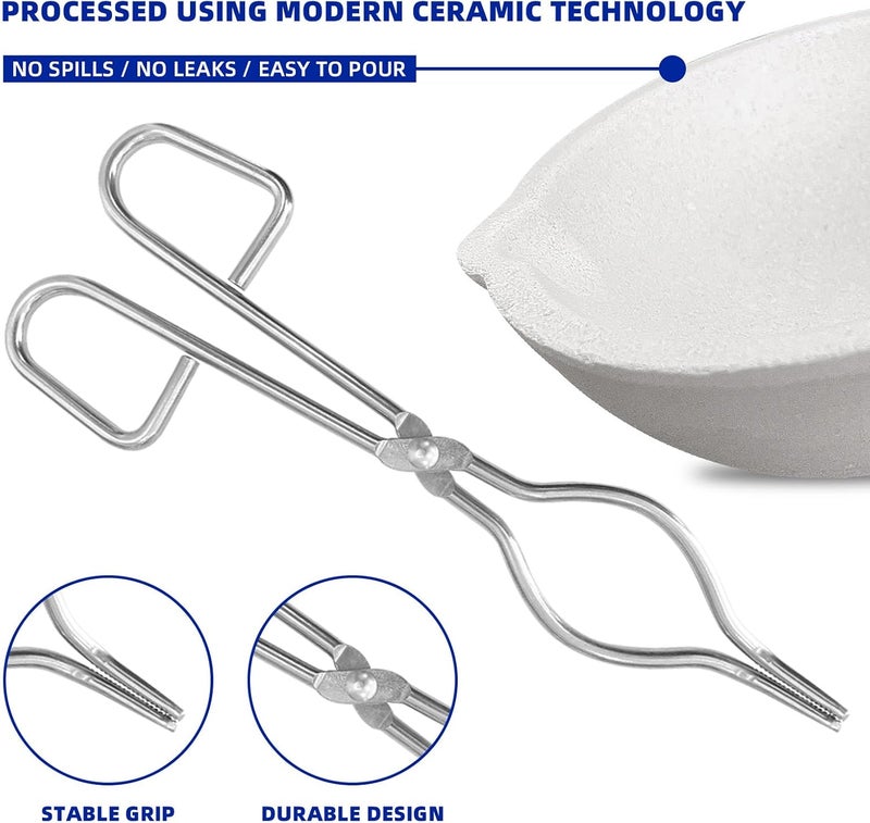 DEELEDM 6 Pack Ceramic Crucible Bowl with 7.87" Crucible Tong, 1000g/500g/250g/150g/100g Quartz Ceramic Crucible Melting Dishes Pot for Casting Refining Torch Melt Jewelry Gold Silver Brass Alloy - Image 5